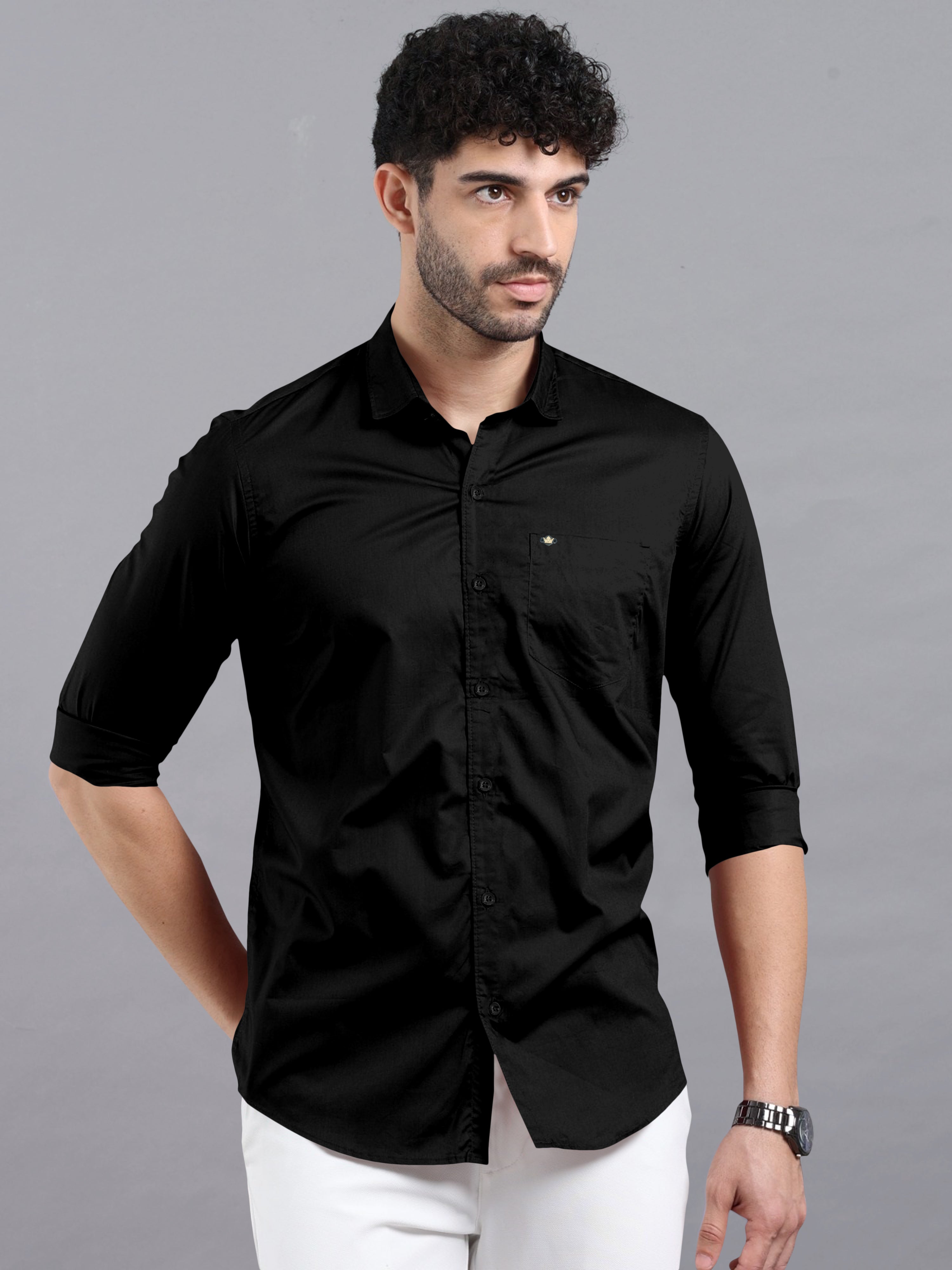 THE CLASSIC BLACK PLAIN COTTON SHIRT