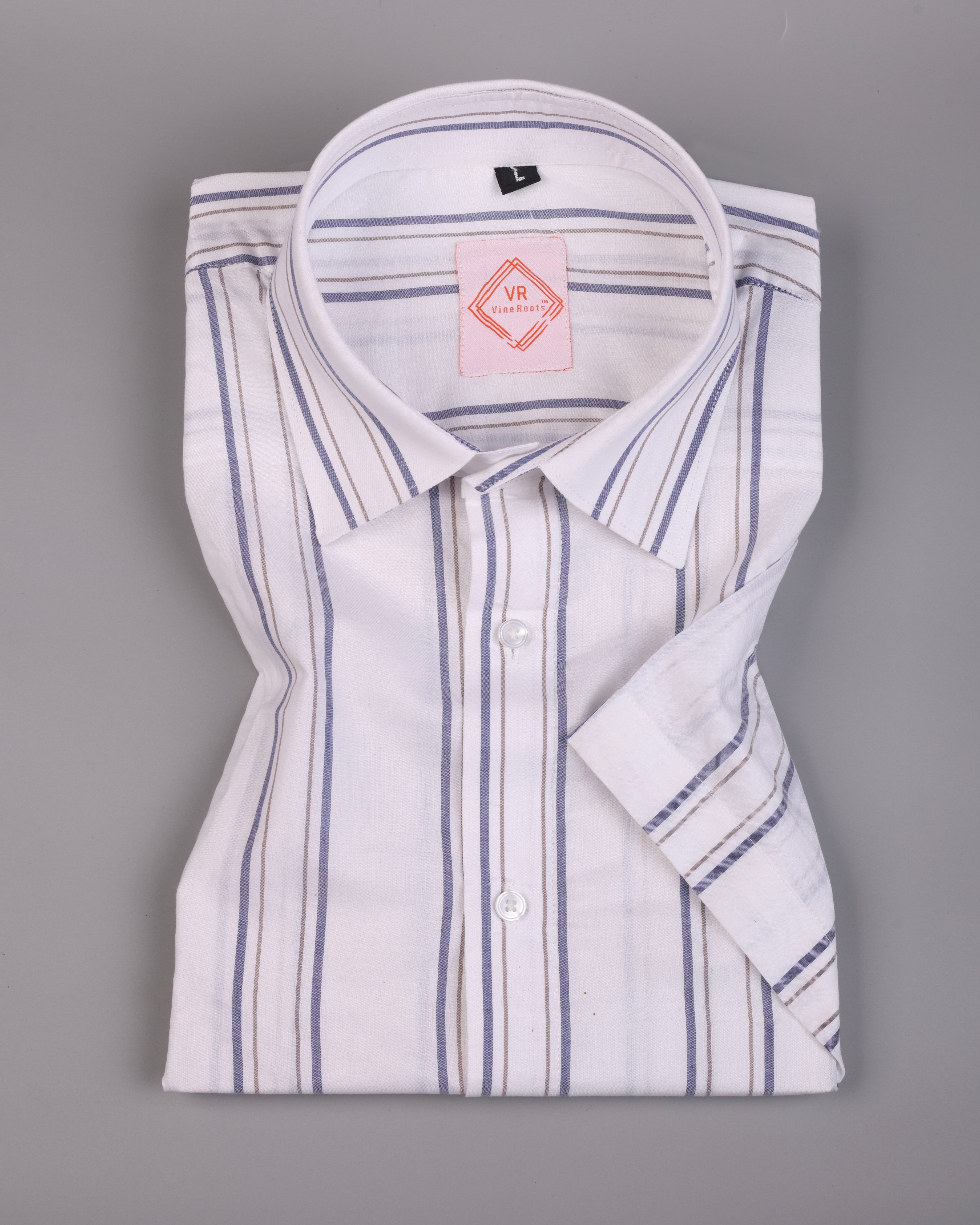 White and Blue Striped  Half Sleeves Cotton Shirt