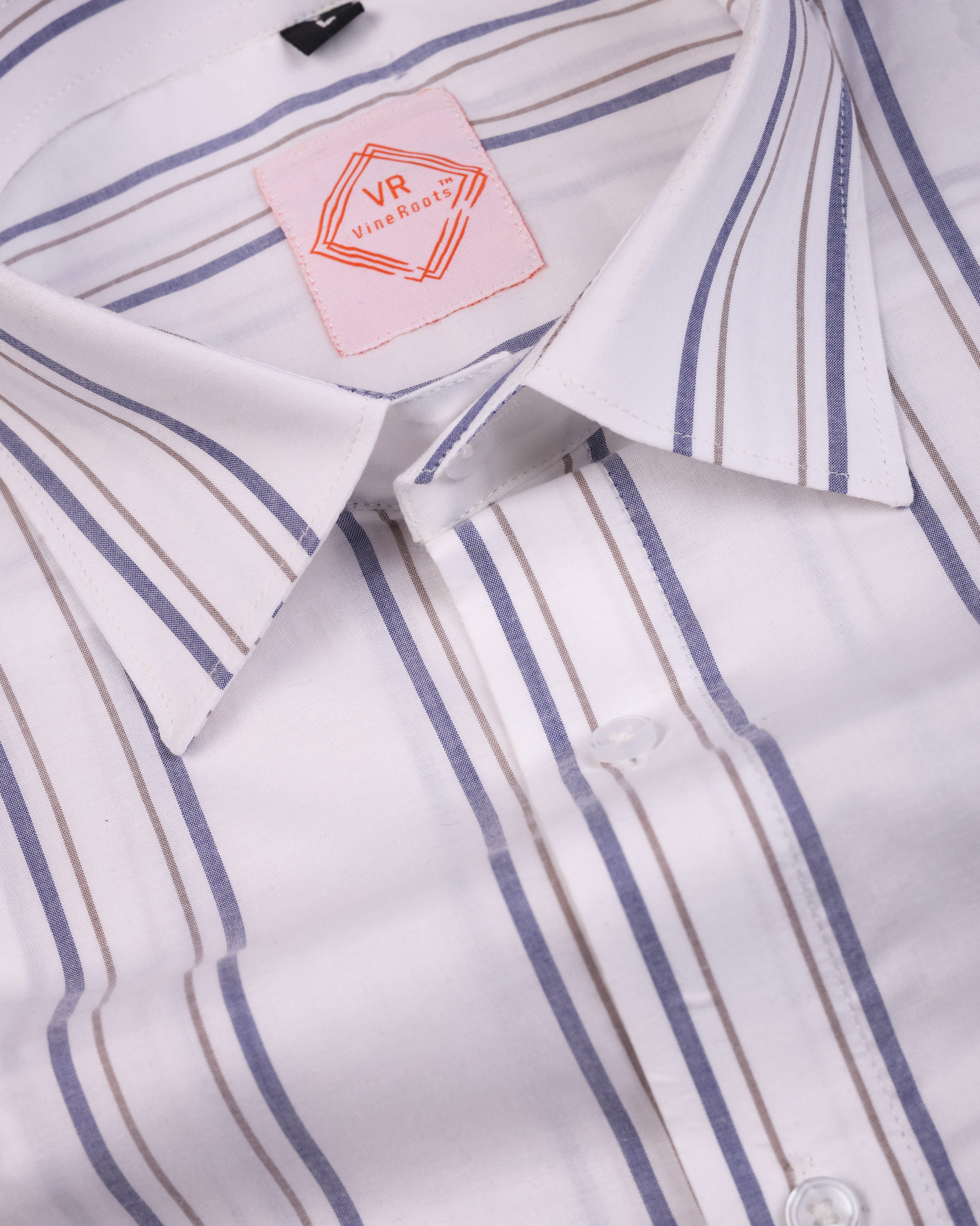 White and Blue Striped  Half Sleeves Cotton Shirt