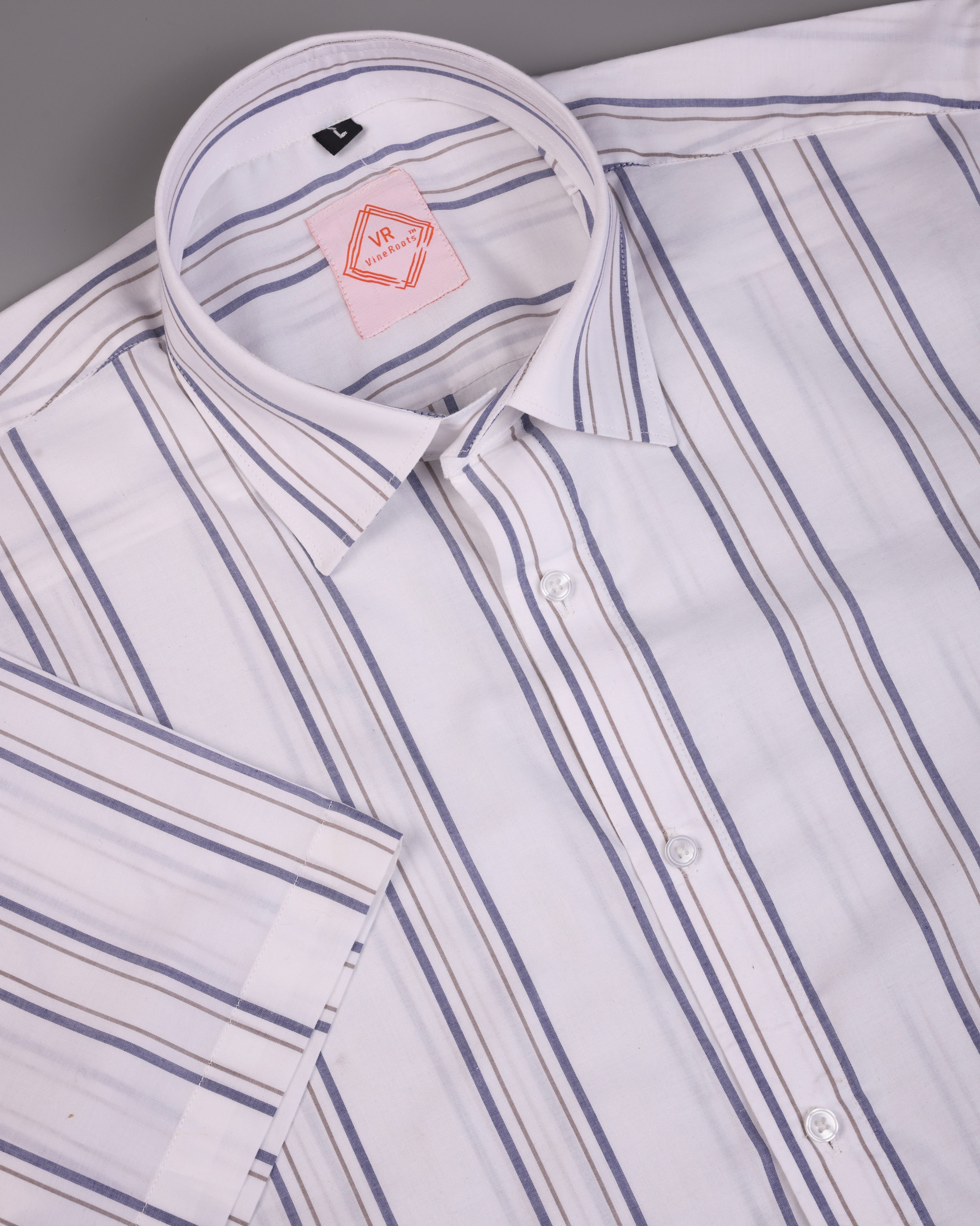 White and Blue Striped  Half Sleeves Cotton Shirt