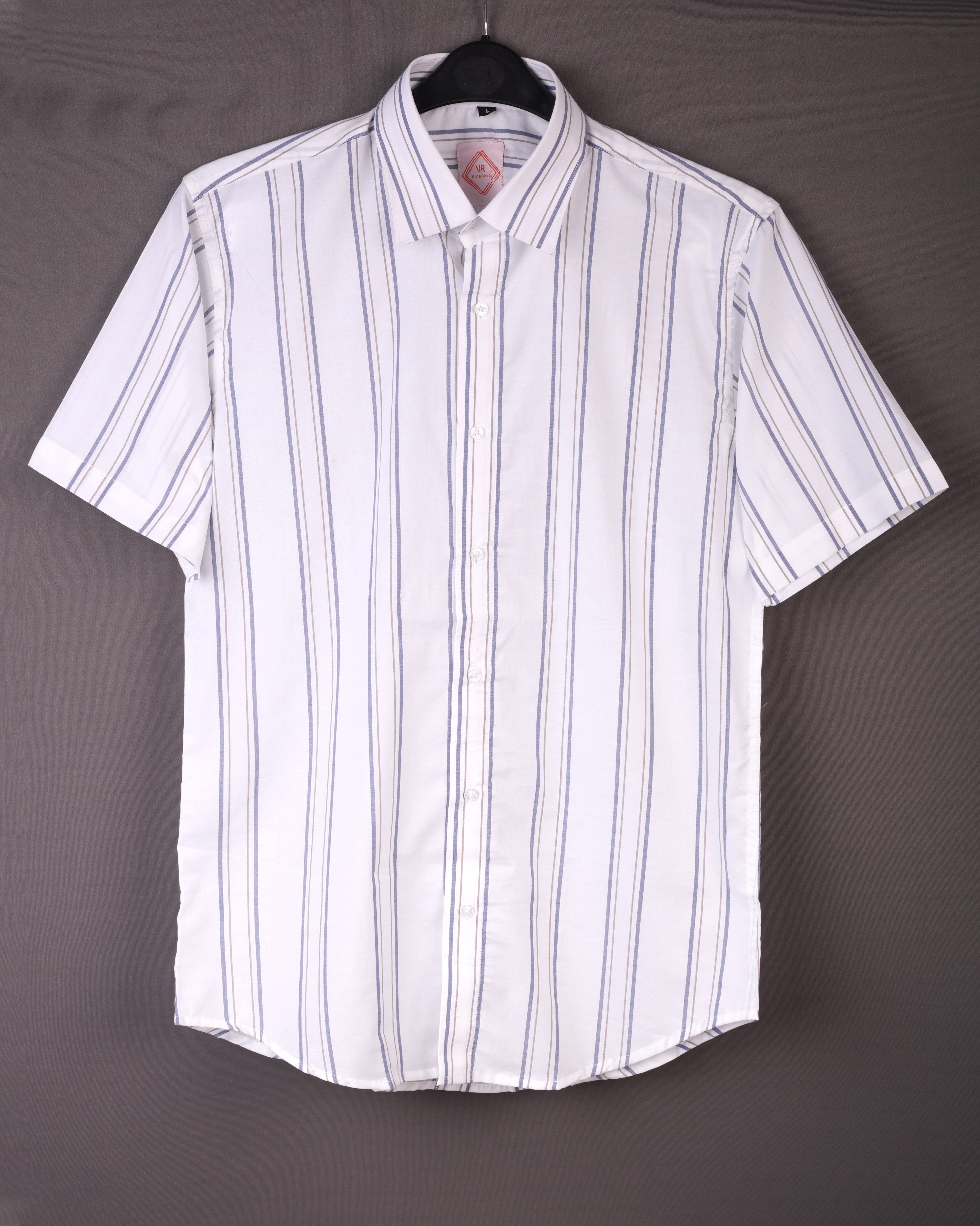 White and Blue Striped  Half Sleeves Cotton Shirt