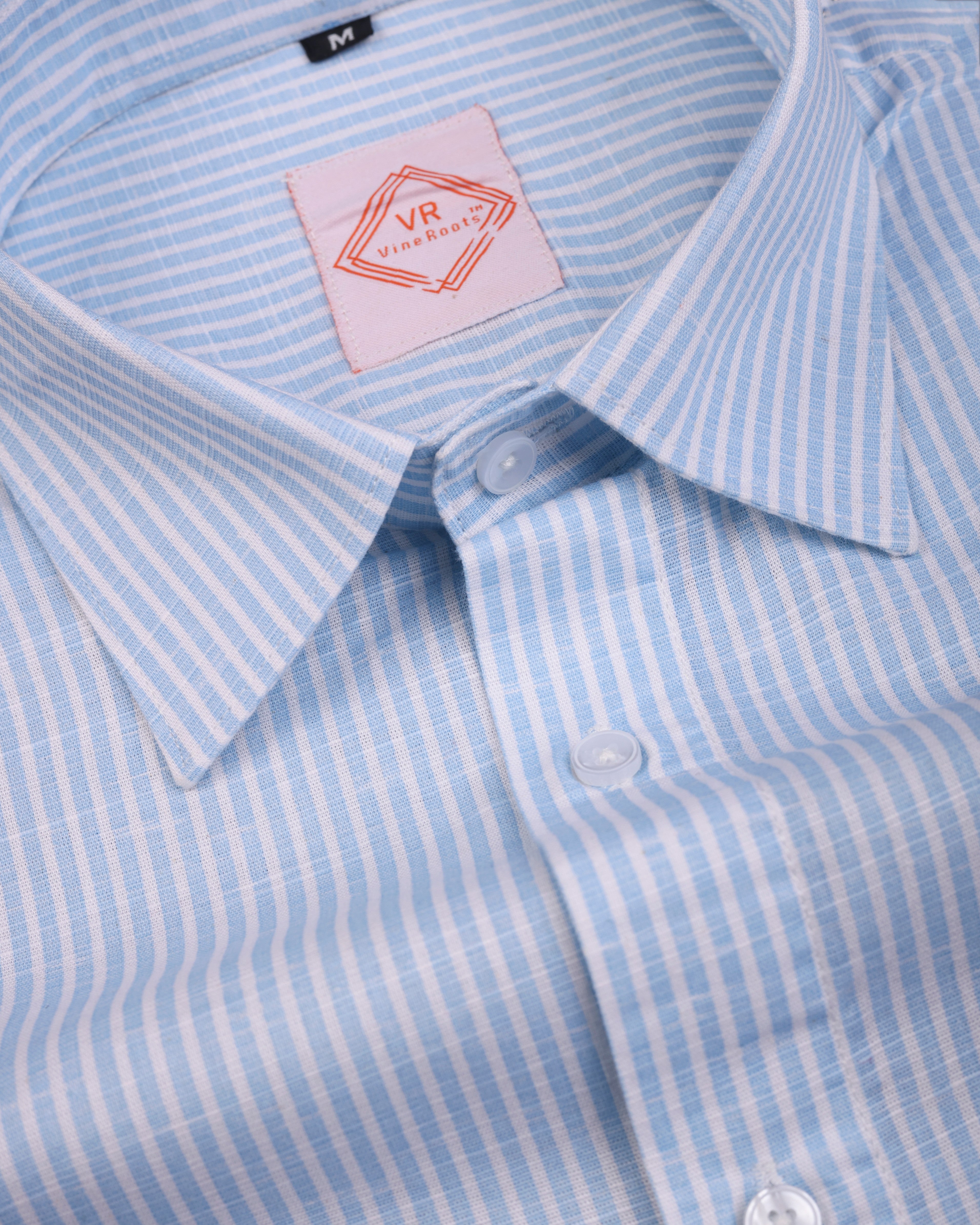 Blue-White Striped Premium Linen Half Sleeve Shirt