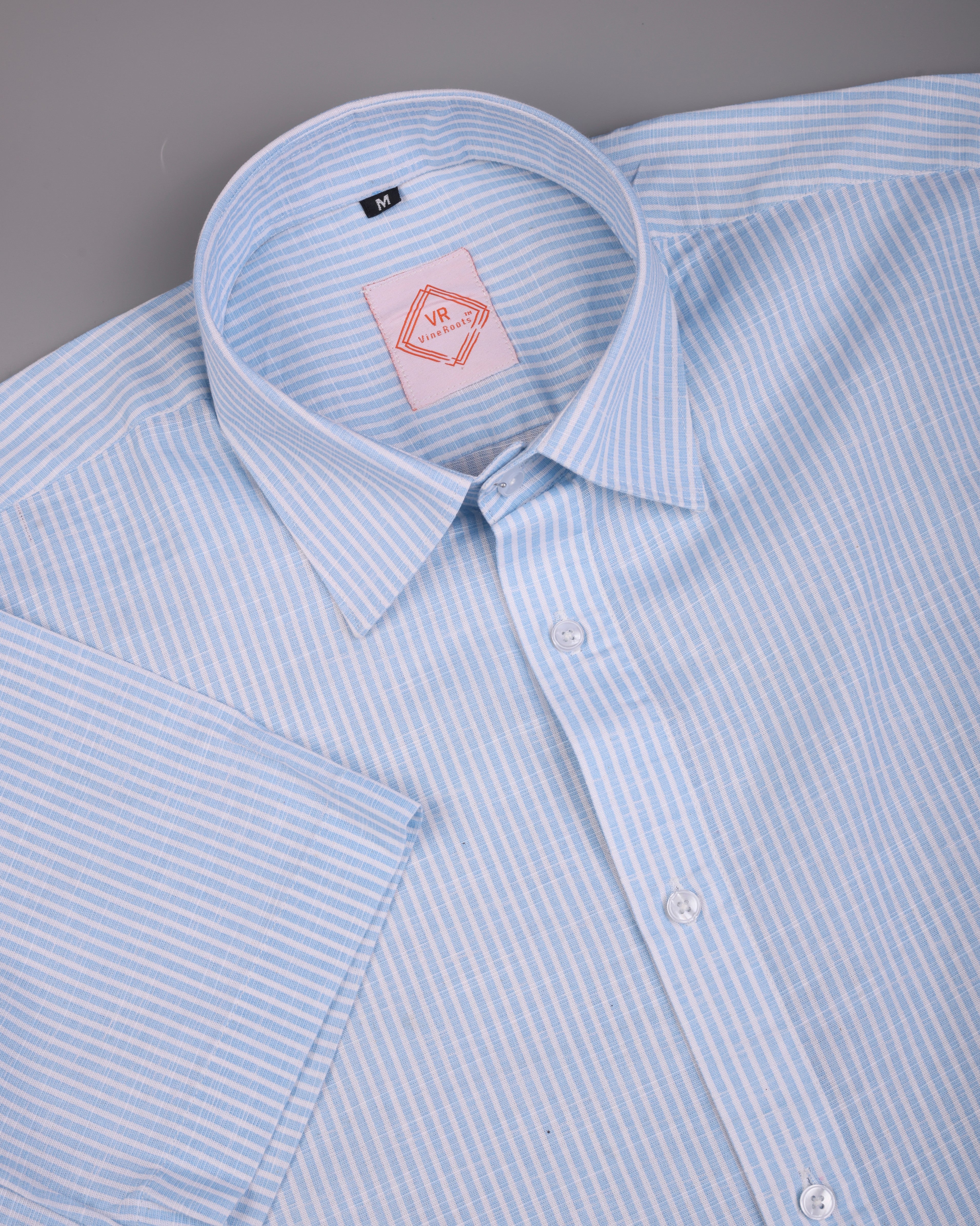 Blue-White Striped Premium Linen Half Sleeve Shirt