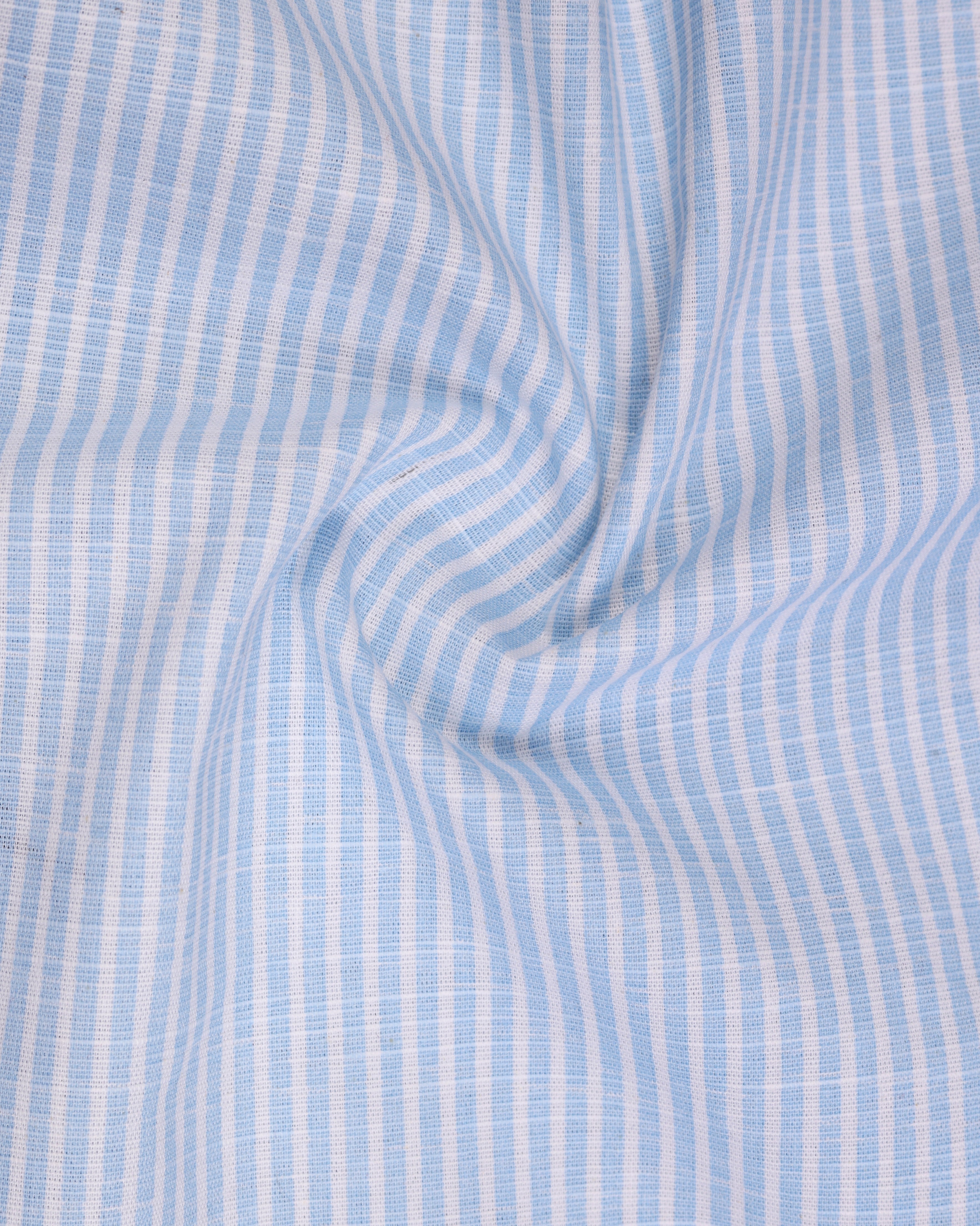 Blue-White Striped Premium Linen Half Sleeve Shirt