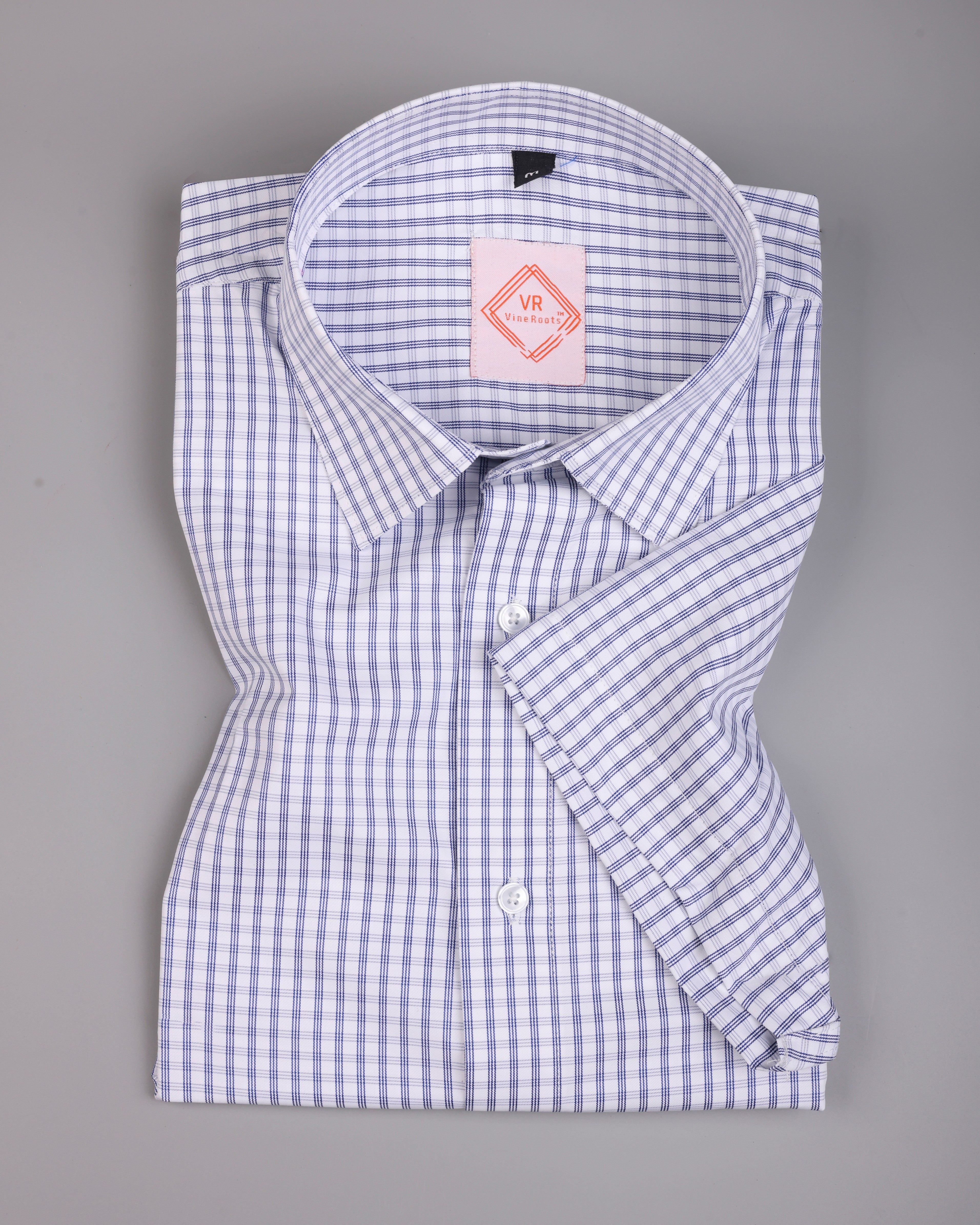 Light Blue Checked Shirt With Spread Collar