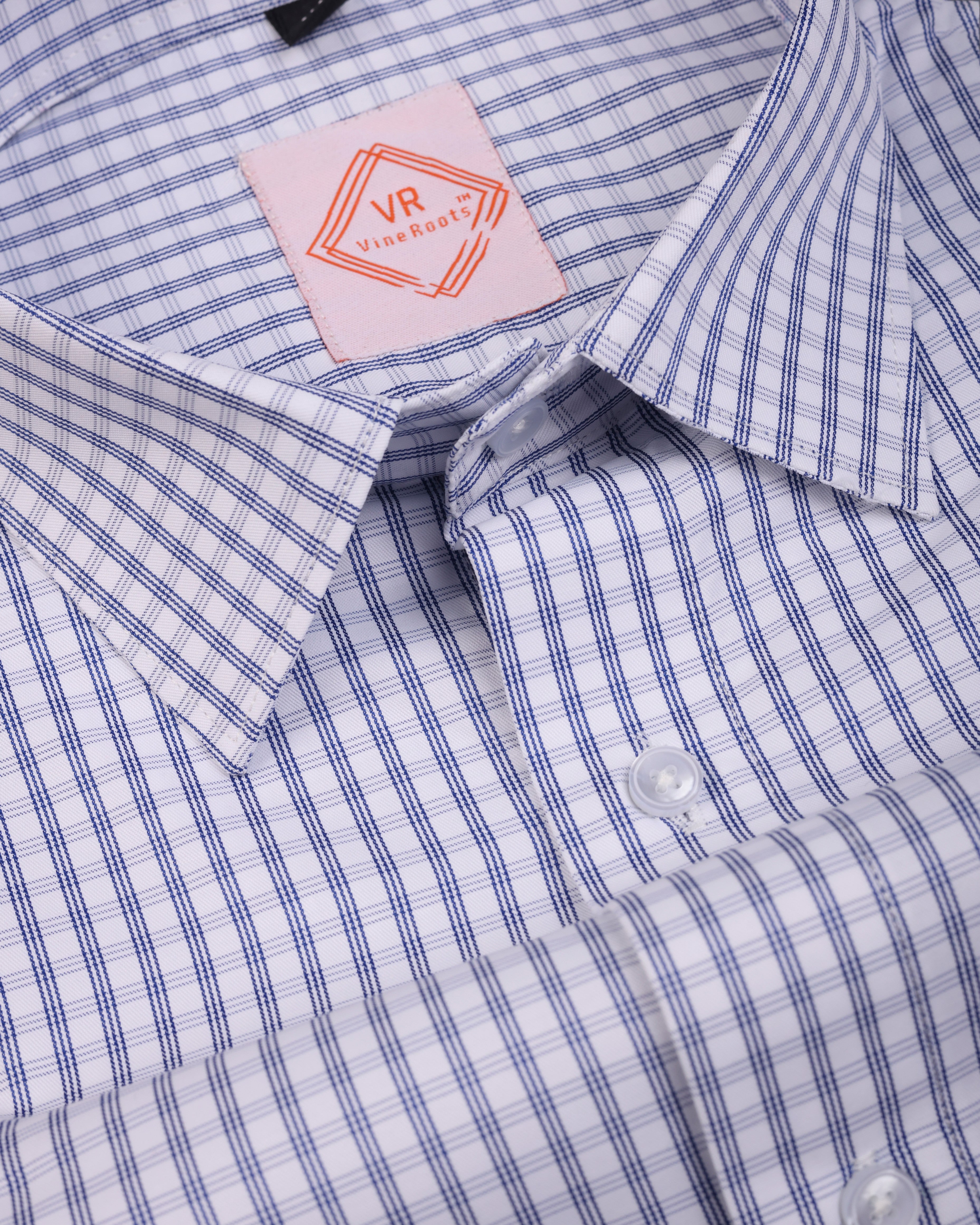 Light Blue Checked Shirt With Spread Collar