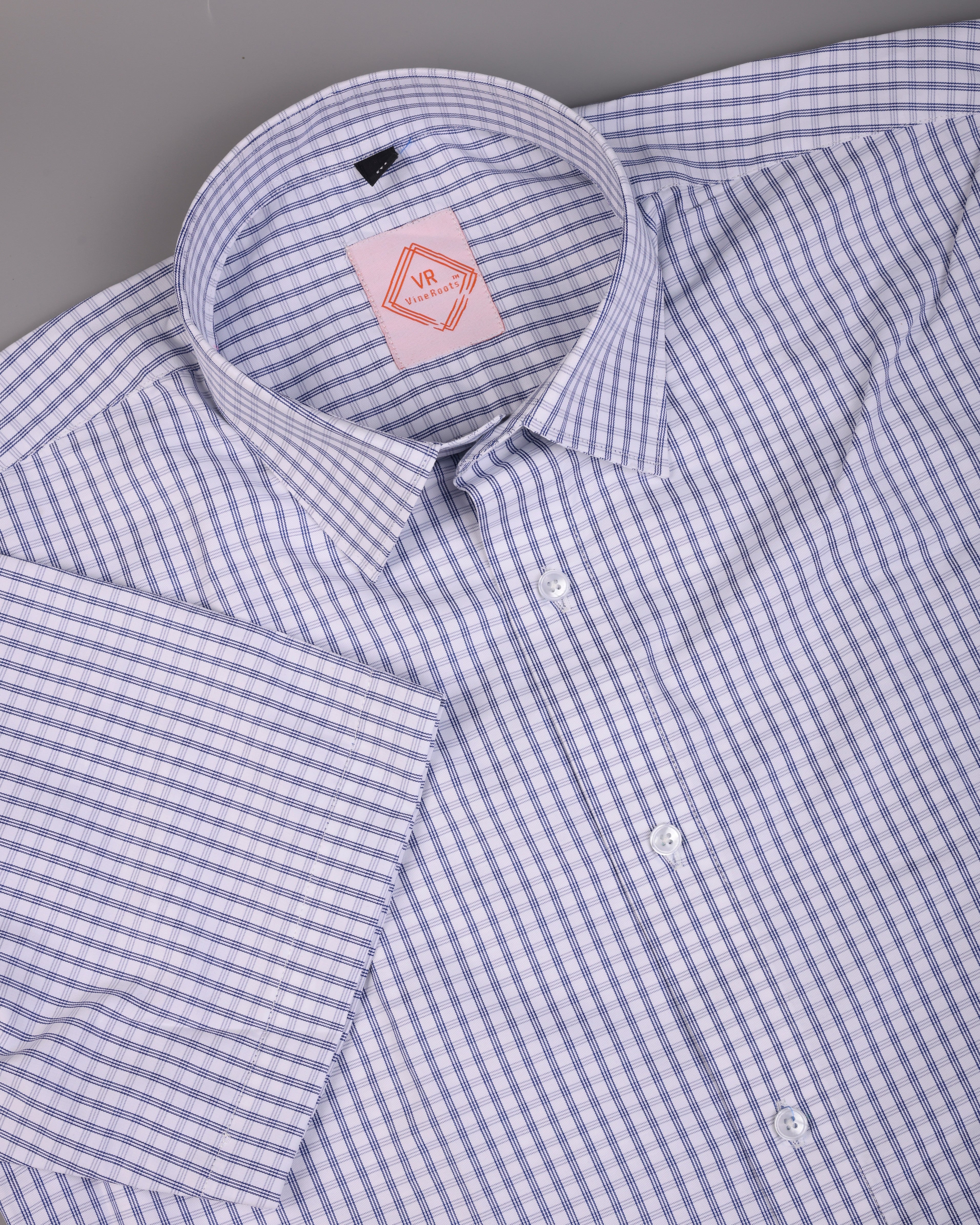 Light Blue Checked Shirt With Spread Collar