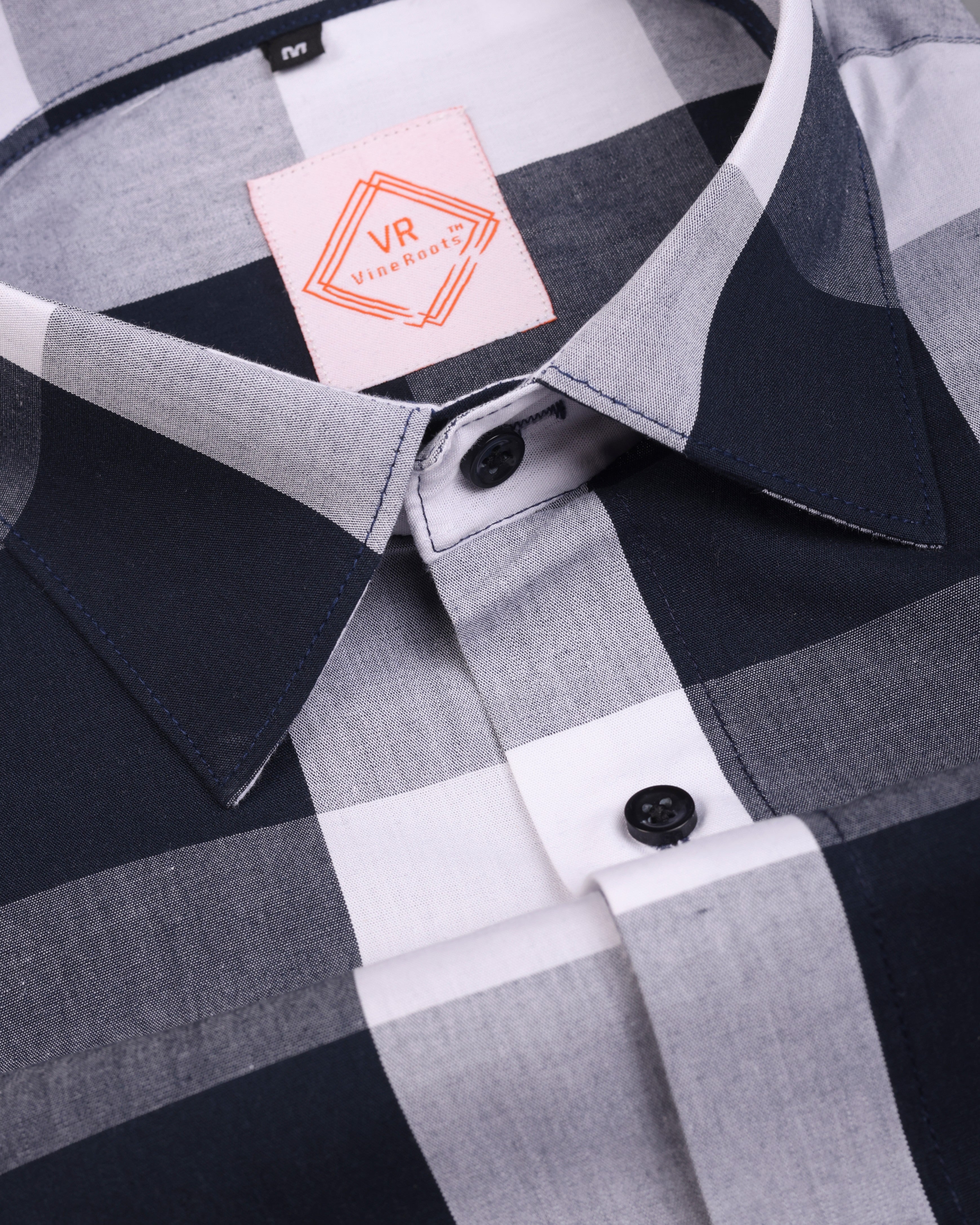 Blue and white checked Half Sleeve Shirt With Spread Collar