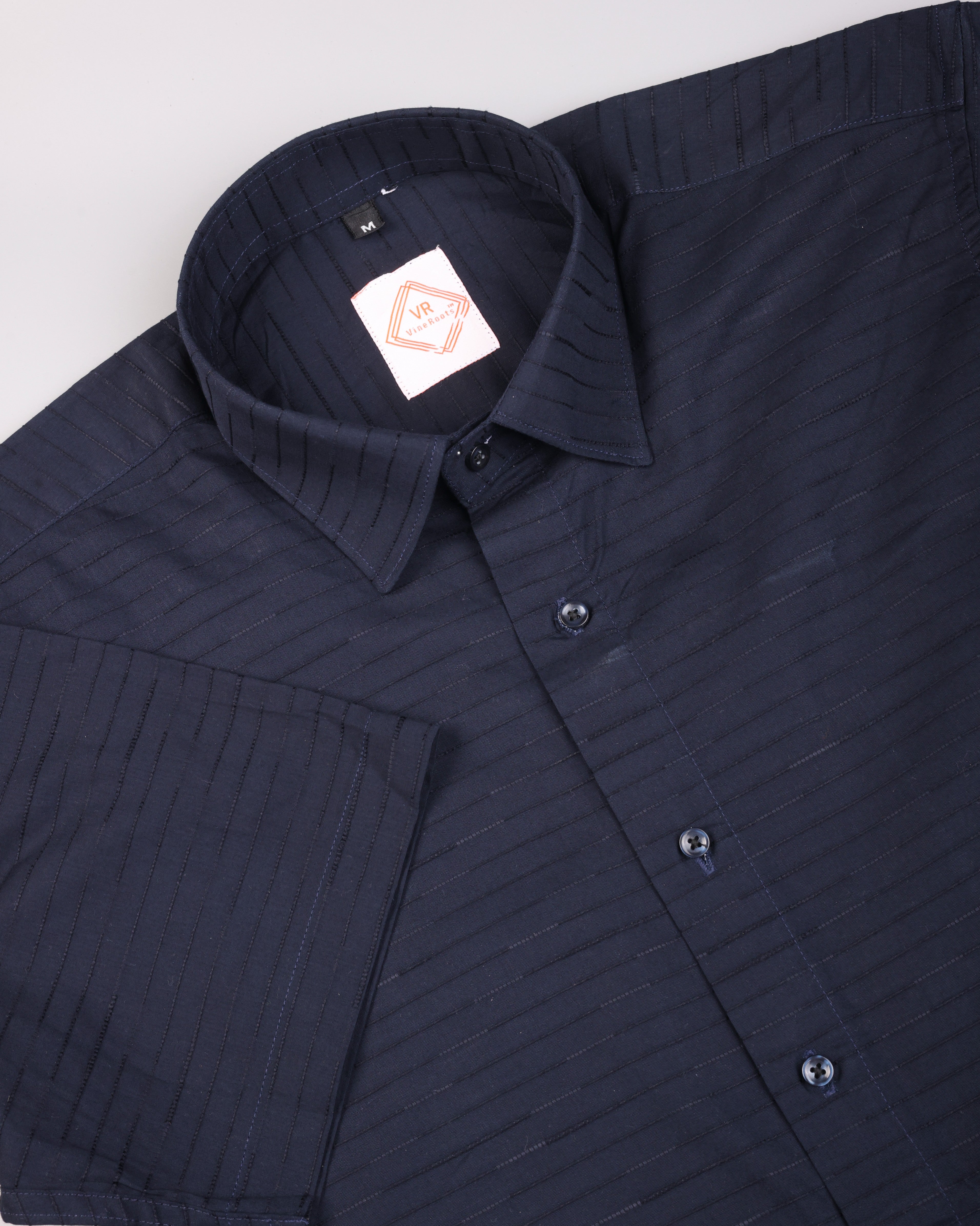 Navy blue Striped Half Sleeves Premium Cotton Shirt