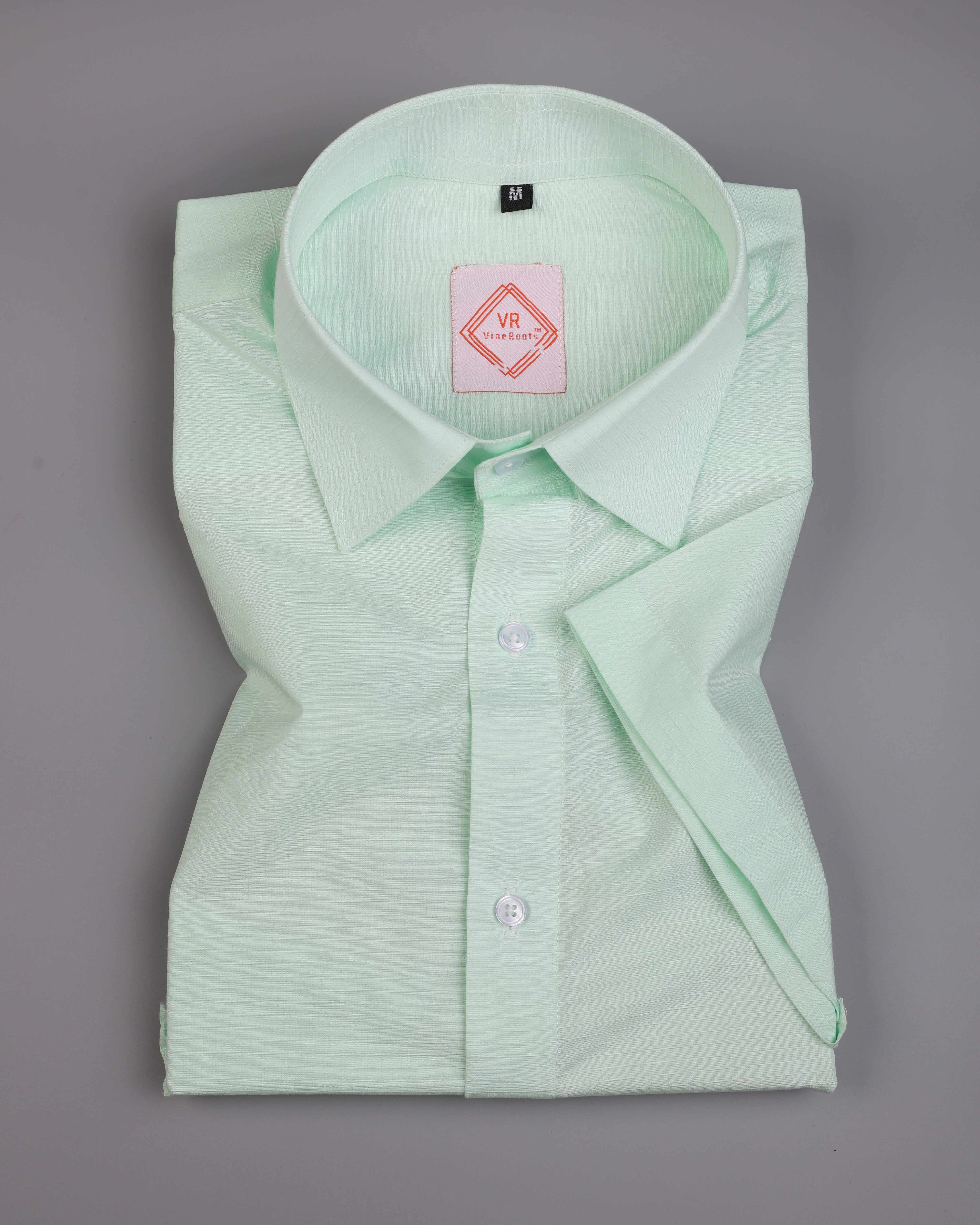 Sweet leaf green with textured Stripe Half Sleeves Cotton Shirt