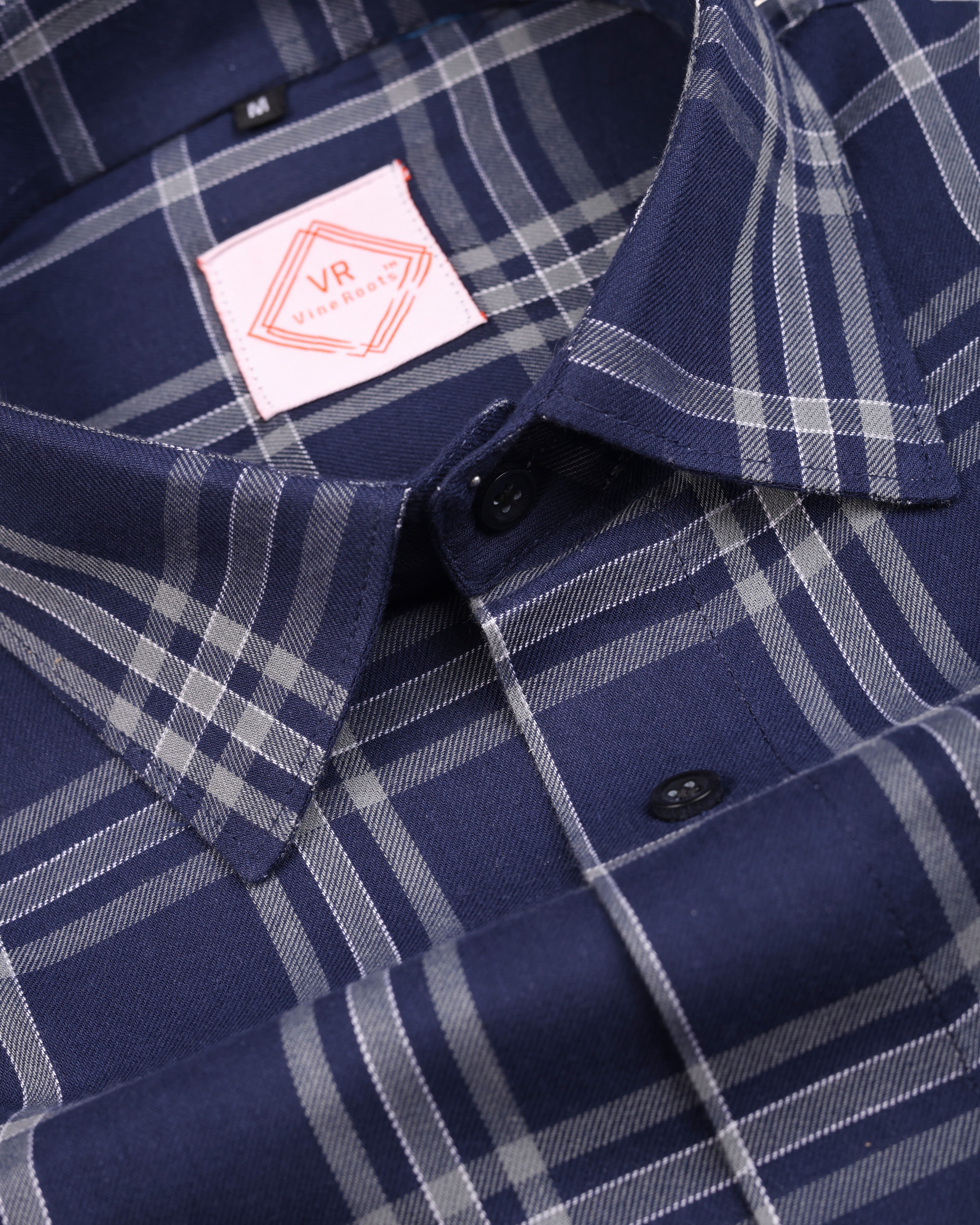 Blue Checked Cotton Shirt With Spread Collar