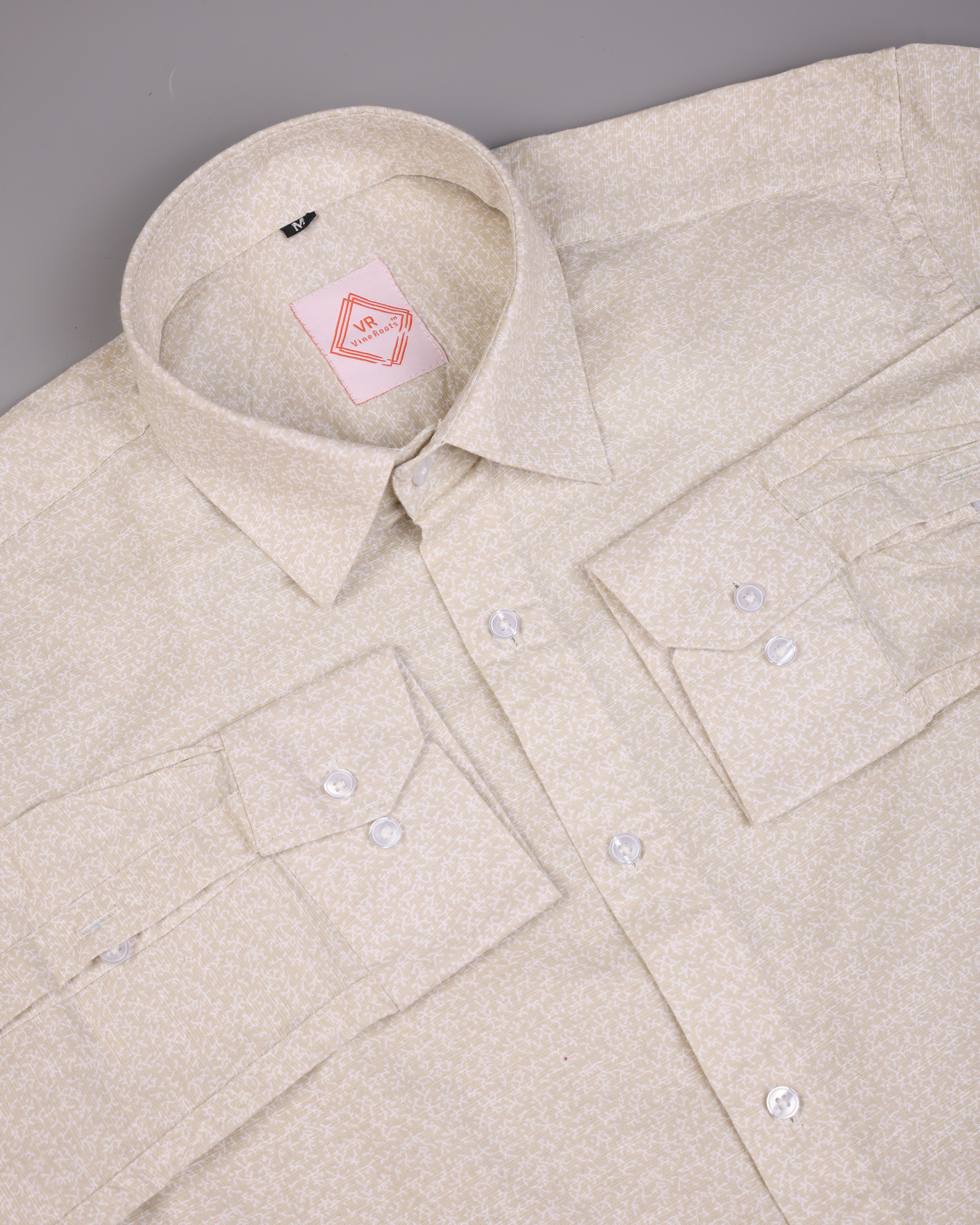 Beige textured Floral Cotton Shirt