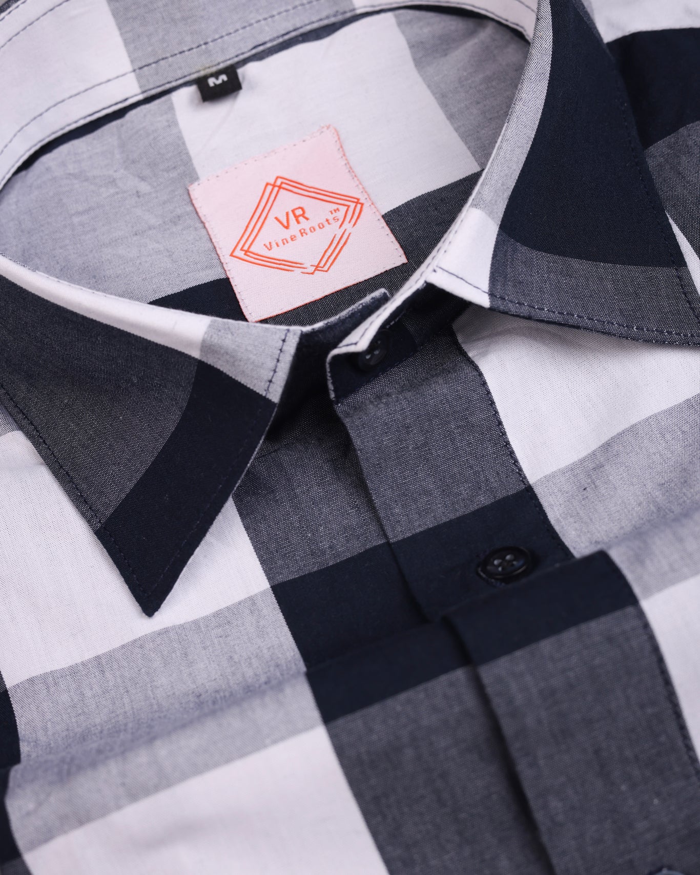 Blue and White checked Shirt With Spread Collar