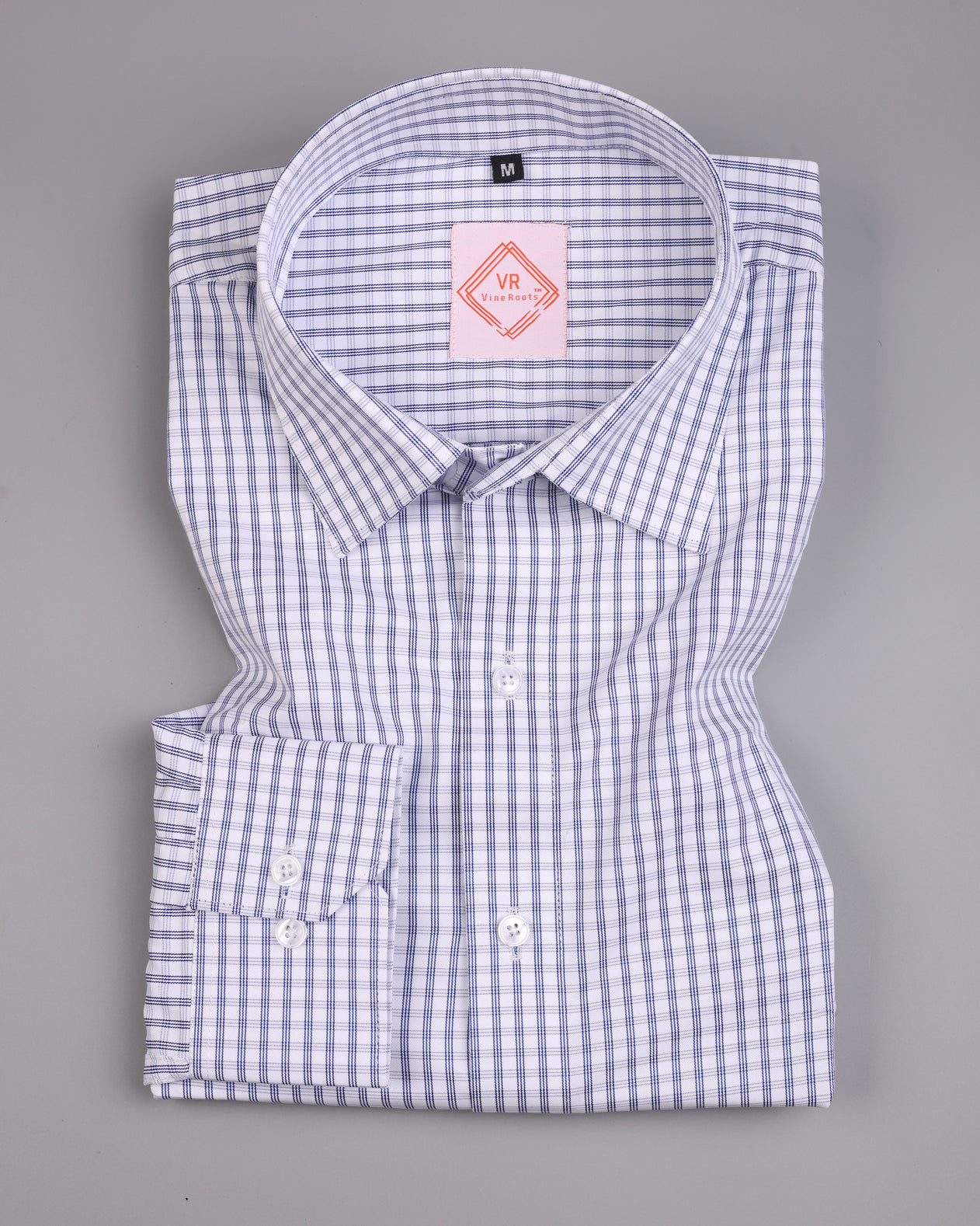 Light Blue Checked Shirt With Spread Collar