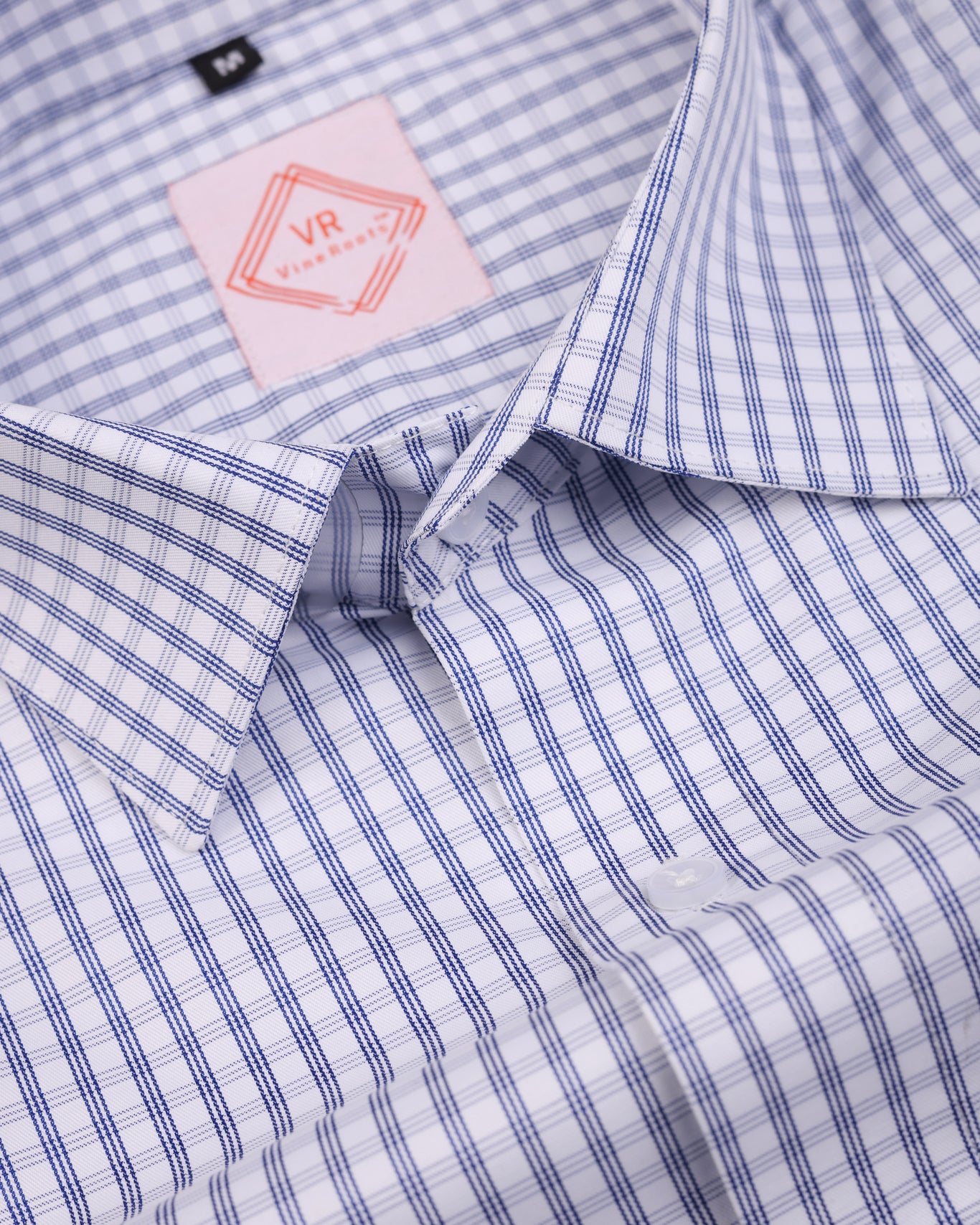 Light Blue Checked Shirt With Spread Collar