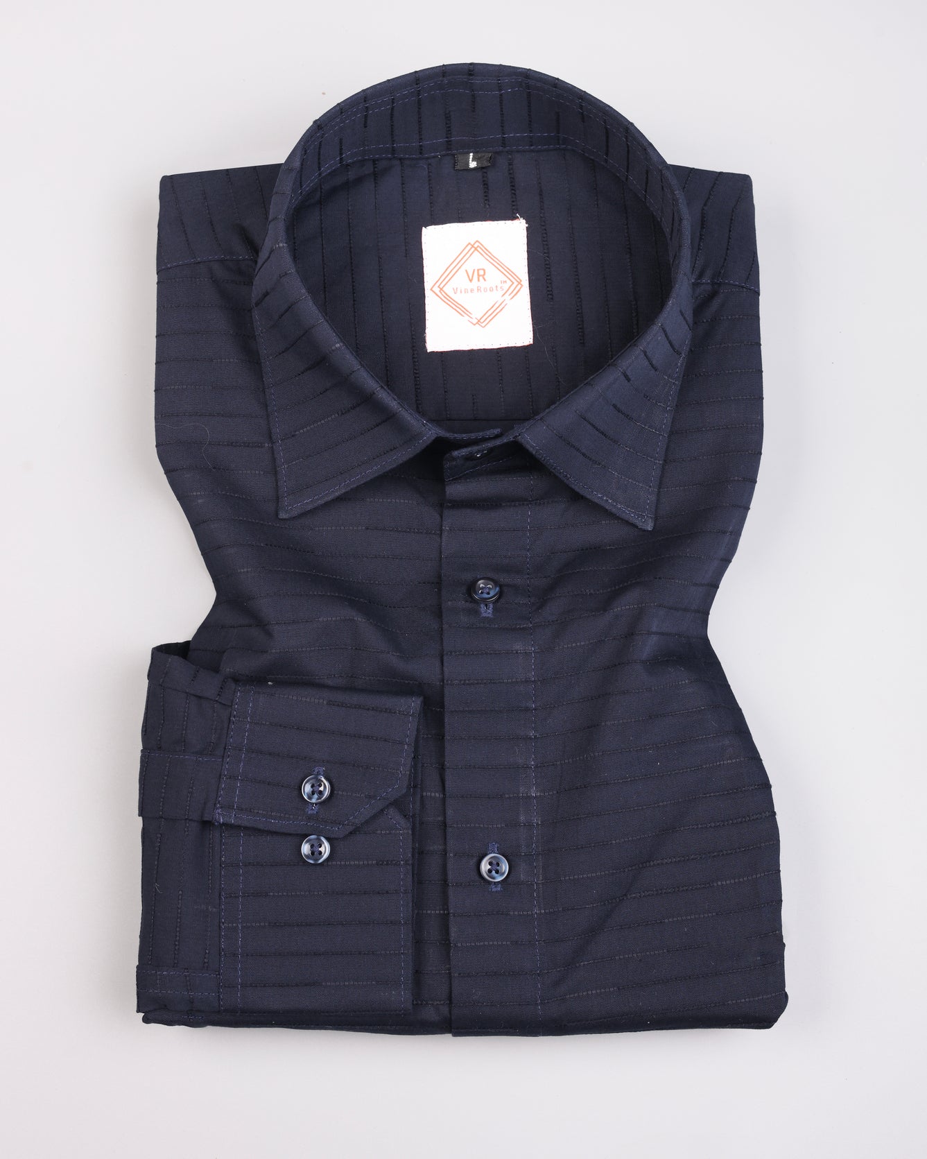 Navy blue with textured Striped Premium Cotton Shirt