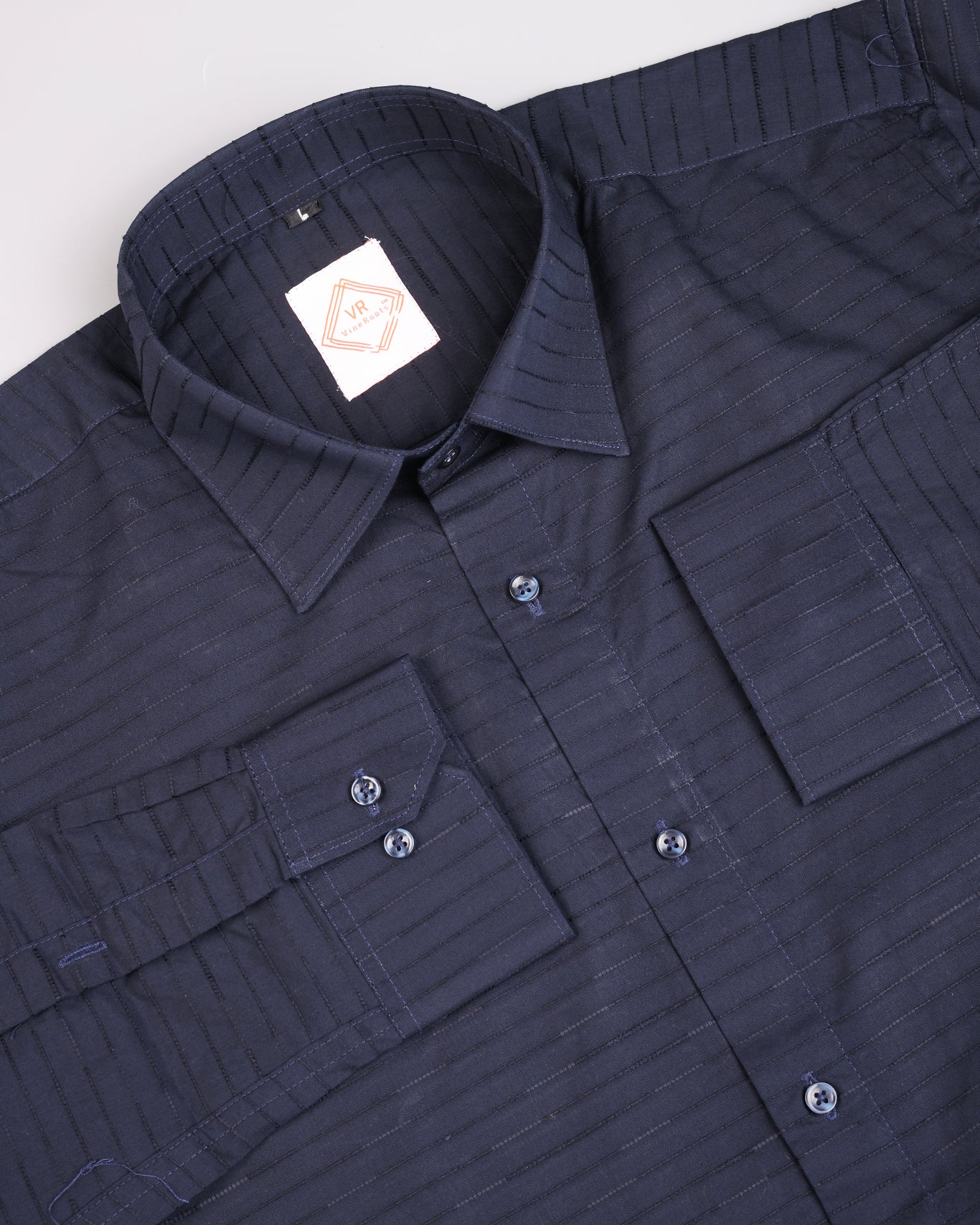 Navy blue with textured Striped Premium Cotton Shirt